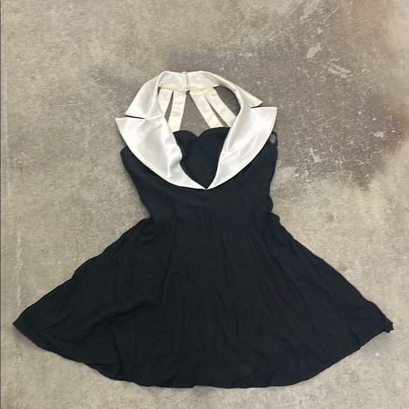 Vintage 90s collar Black and White Halter Dress - Picture 1 of 6
